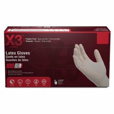 AMMEX LX3, Latex Disposable Gloves, 3 mil Palm , Latex, Powder-Free, L, 100 PK, Ivory LX346100